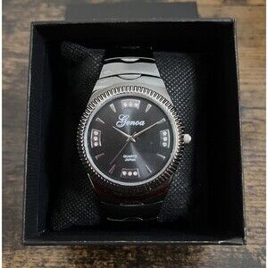 GENOA Women’s Watch Austrian Crystal Silver, Black Chrome Tone Quartz Japan Move
